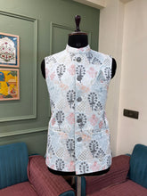 Men Embroidery Nehru Jacket - Blue - Jaipuri Crown